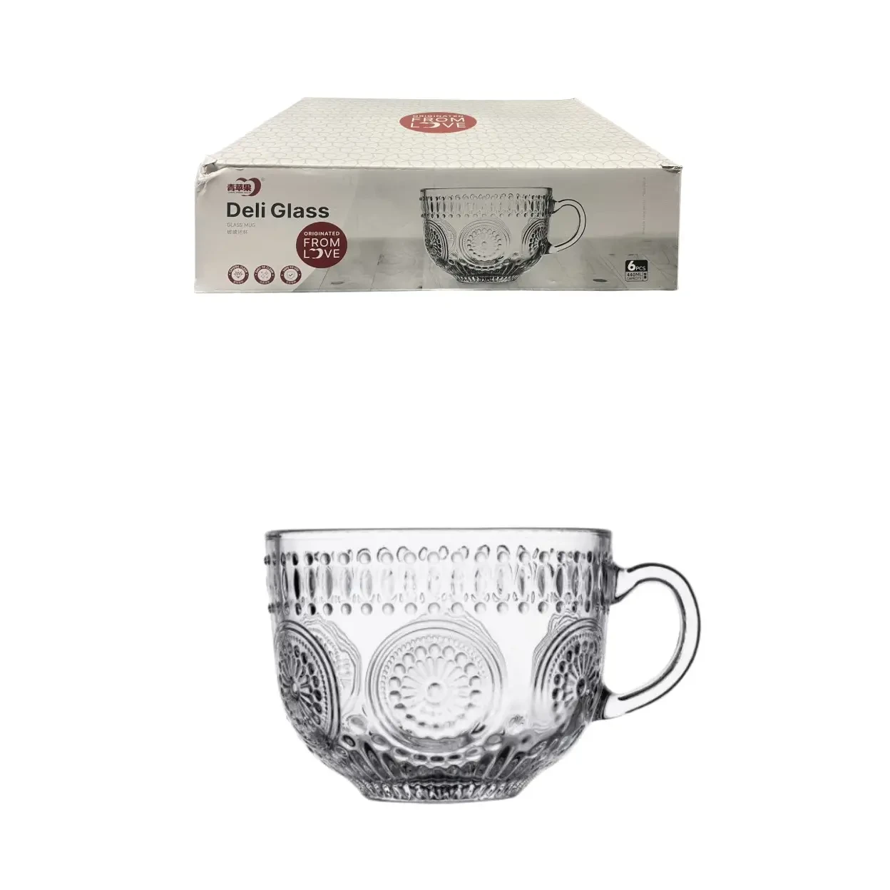 Кружка 6 шт Helios скляна "Вінтаж" 440мл ZB322B, фото 1