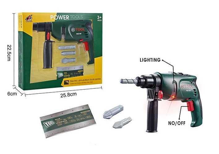 Дриль 0223-13 підсвічування, на батарейках, 3 насадки, на батарейках