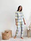 Домашня піжама жіноча  COSY у клітинку жовто/сірий сорочка+штани