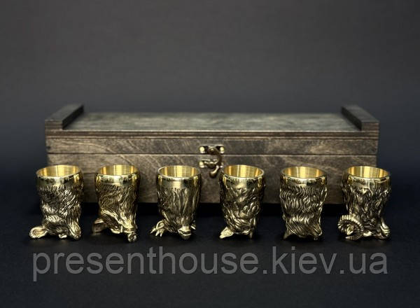 Набір чарок «Мисливські» в кейсі з дерева, фото 1