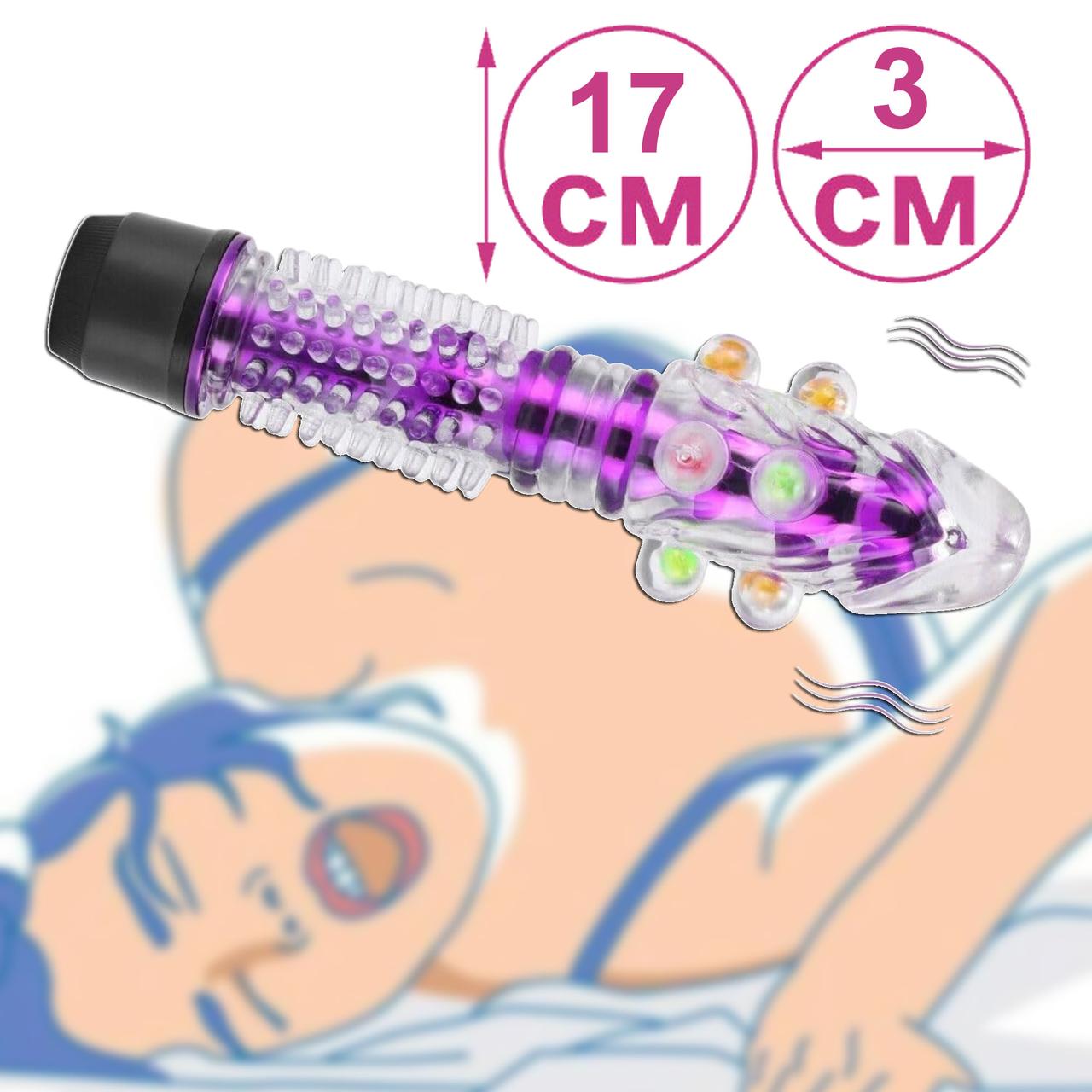 Вібратор унісекс вагінальний фалос з вусиками і кульками Jelly Vibrator Фіолетового кольору
