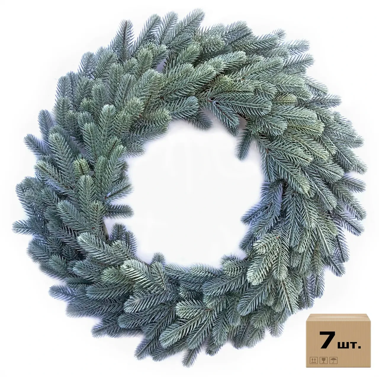 Блакитні ялинкові вінки штучні в упаковці по 7 шт. Хвоя Traditional d-50 см, фото 1