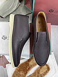 Чоловічі туфлі Loro Piana Open Walk лофери з натуральної шкіри коричневого кольору з хутряною устілкою, фото 8