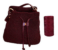 Пряжа нитка для в'язання капелюха, сумок, взуття Ice Silk Крижаний шовк №37 колір бордовий товщина 1,5мм 100 гр