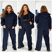 Спортивный женский теплый костюм , с начесом , кофта на молнии с капюшоном и прямые брюки палаццо 42-56