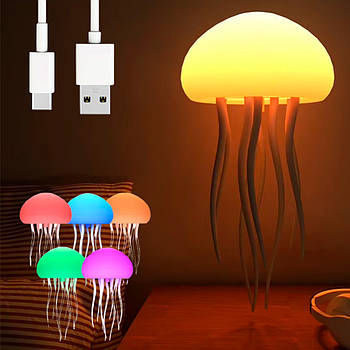 Підвісний світильник Медуза з рухомими щупальцями, керування голосом, RGB, від USB / Нічник / Лампа-медуза