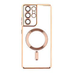 Чехол TPU Metallic Full Camera with Magsafe для Samsung Galaxy S21 Ultra (G998) Цвет Rose Gold
