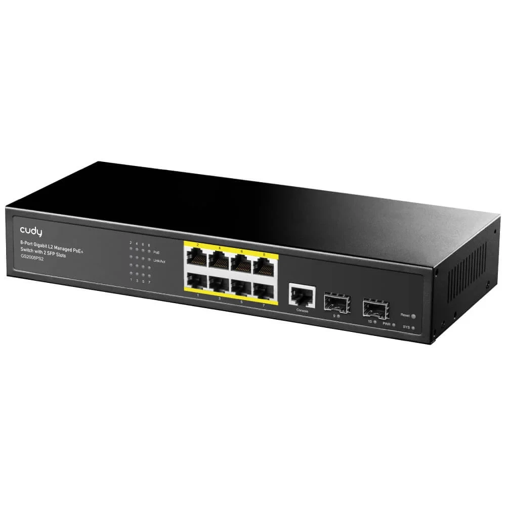 PoE-комутатор 11-портовий керований L2 Cudy GS2008PS2 гігабітний з 8 портами PoE, 120W (73-00538)