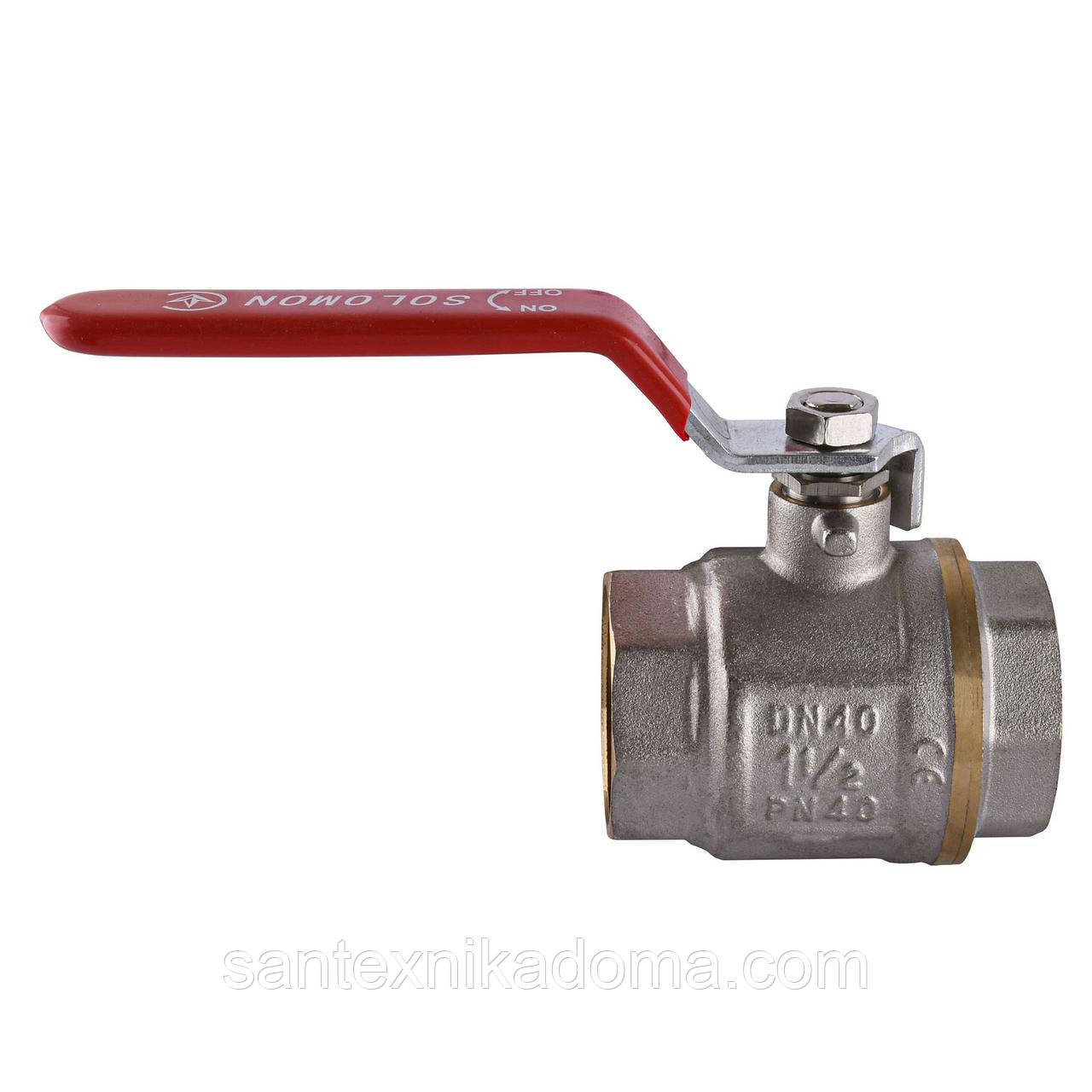 Кран кульовий прямий SOLOMON 1 1/2″ ВВ важіль червоного кольору PN40 В1001