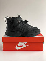 Чоловічі зимові кросівки Nike Air Huarache Black Winter fur Найк Хуарачі чорні з хутром високі, фото 4