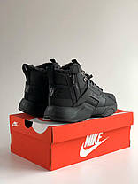 Чоловічі зимові кросівки Nike Air Huarache Black Winter fur Найк Хуарачі чорні з хутром високі, фото 3