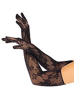 Перчатки Leg Avenue Lace Opera Length Gloves, One Size, черные, выше локтя, сетка с цветочным узором (секс-белье)