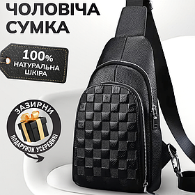 Чоловіча шкіряна сумка-слінг на одне плече TidinBag TM-22651 чорна