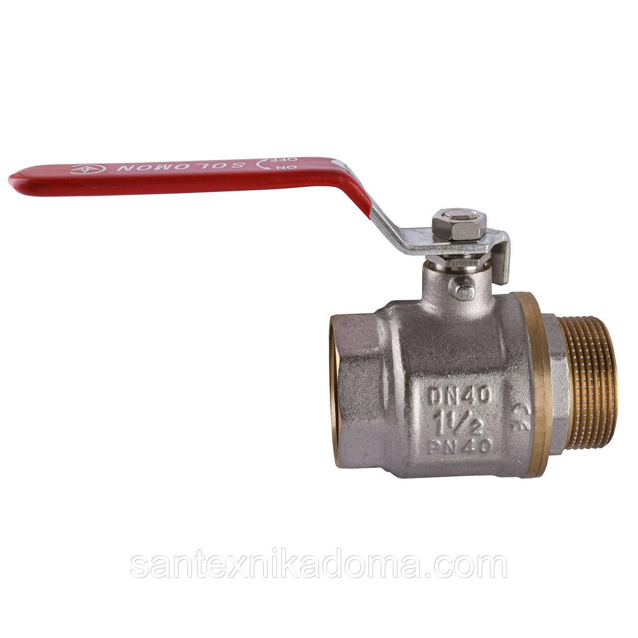 Кран кульовий прямий SOLOMON 1 1/2″ ЗВ важіль червоного кольору PN40 В1002FM