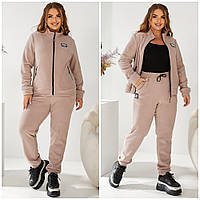 Женский теплый флисовый спортивный костюм большого размера , кофта на молнии и штаны с манжетом 48-62