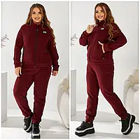 Женский спортивный костюм теплый флис, больших размеров , кофта на молнии и штаны с манжетом 48-62 бордовый