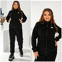 Женский спортивный теплый костюм флис, больших размеров , кофта на молнии и штаны с манжетом 48-62 черный