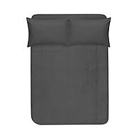 Простирадло на резинці з наволочками сатин premium Lotus Home - Leona антрацит 160*200+50*70 (2)