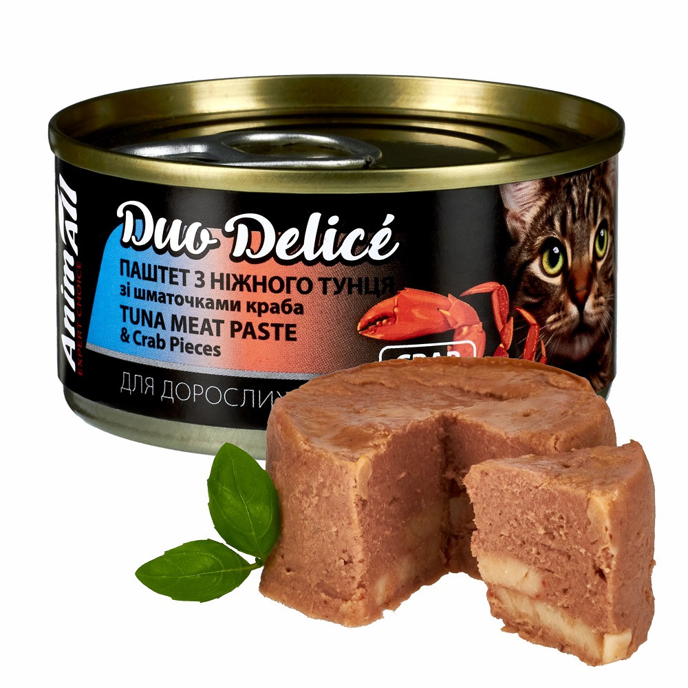 АнімАлл вологий корм для котів Duo Delice Паштет із тунця зі шматочками краба, 80 г. (*), фото 1