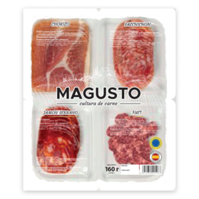 Набір нарізок MAGUSTO Chorizo/Salchichon/Jamon Serrano/Fuet, (4x40г), 160г