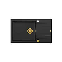 Granitна раковина Quadron HCQE58650U7_PVDG1 P2O Evan 136 XL чорний матовий/золотий
