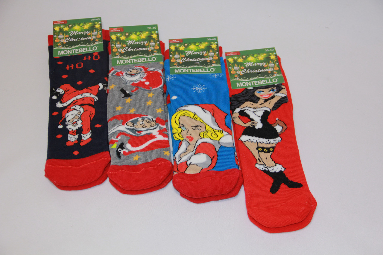 Жіночі шкарпетки махрові середні новорічні МОNTEBELLO асорті, фото 1