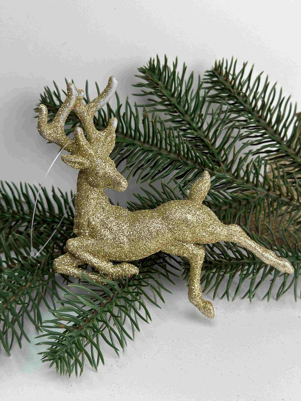 Підвіска олень стоїть на задніх лапах, в глітері, голова повернута 12 х 13см, золото, за 1 шт 10828, фото 1
