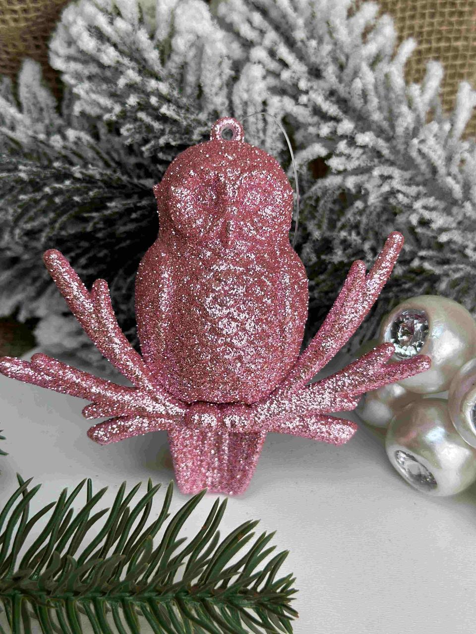 Підвіска сова на гілці з блиском 9 х 9см, рожева, за 1 шт 10824, фото 1