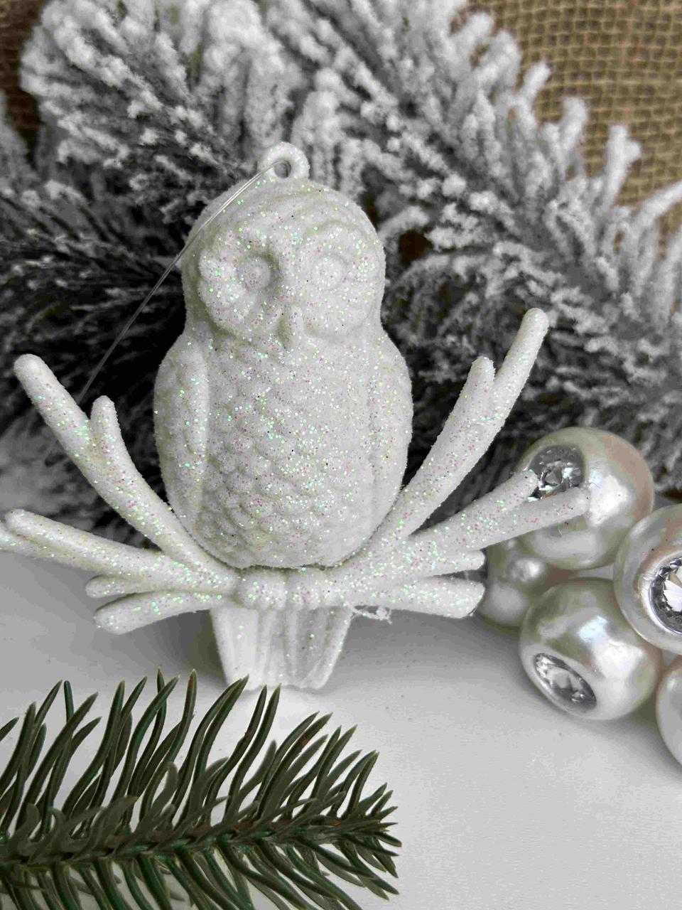 Підвіска сова на гілці з блиском 9 х 9см, біла, за 1 шт 10825, фото 1