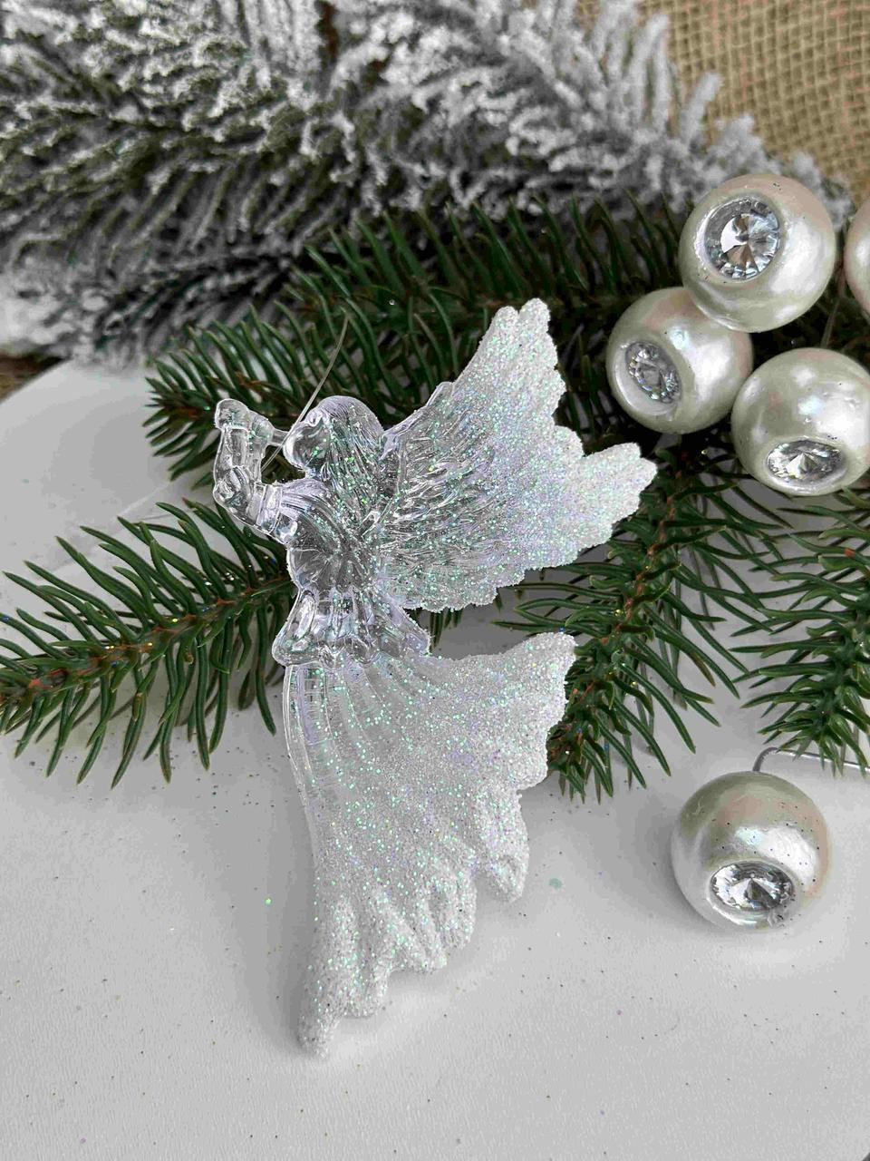 Підвіска ангелочок з дудкою 7 х 12см, прозорий, за 1 шт 10835, фото 1