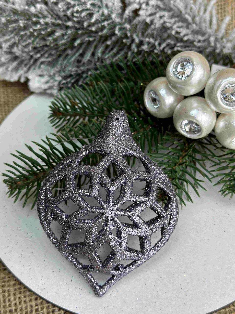 Підвіска ажурна форма листок об'ємна з блиском 10 х 7,5см, срібло, за 1 шт 10829, фото 1