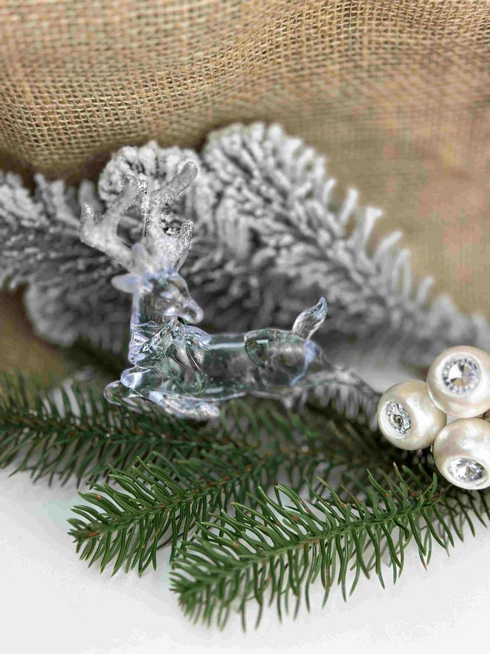 Підвіска олень стоїть на задніх лапах, роги в глітері, 12 х 13см, прозорий за 1 шт 10833, фото 1