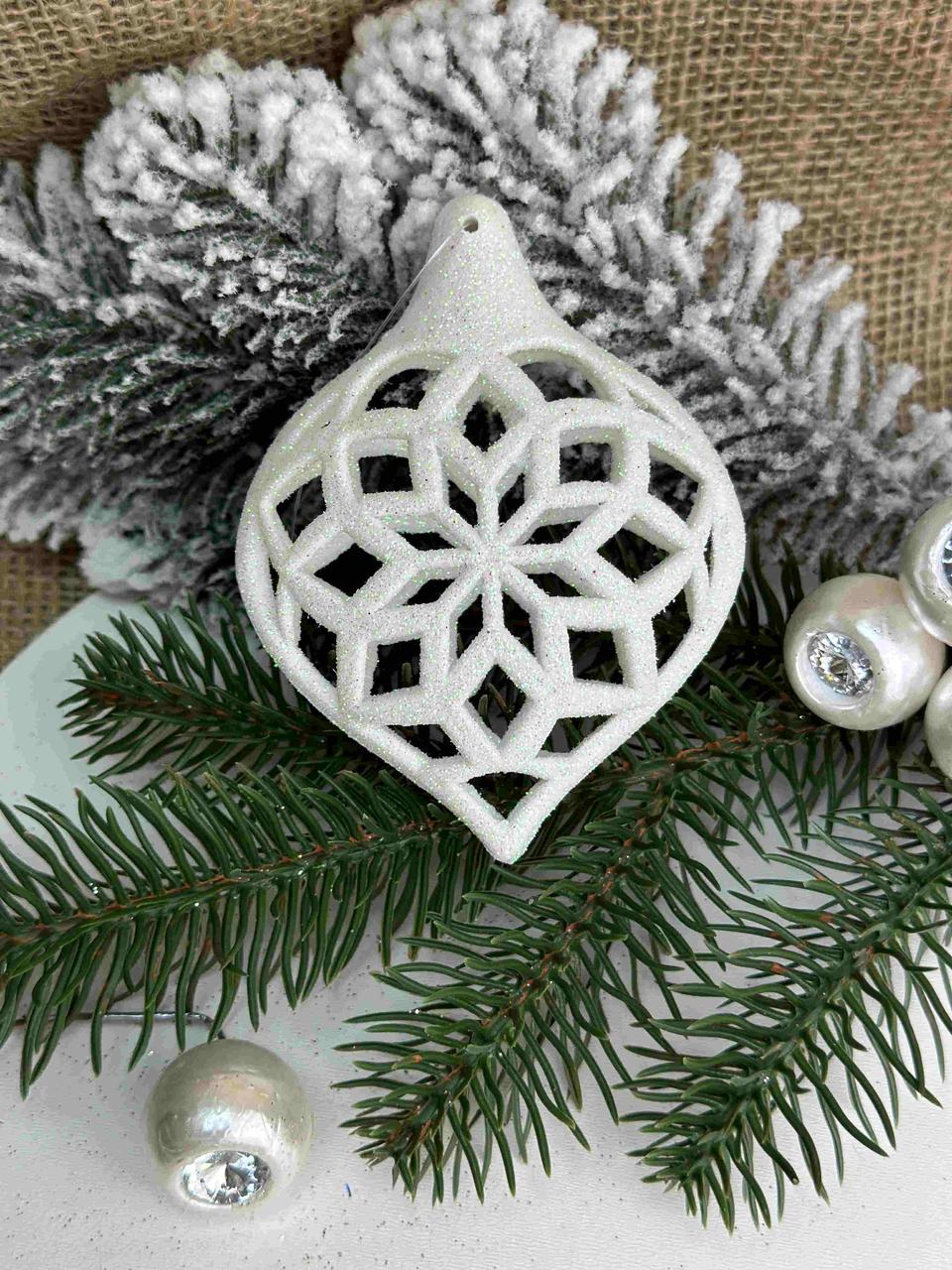 Підвіска ажурна форма листок об'ємна з блиском 10 х 7,5см, біла, за 1 шт 10820, фото 1