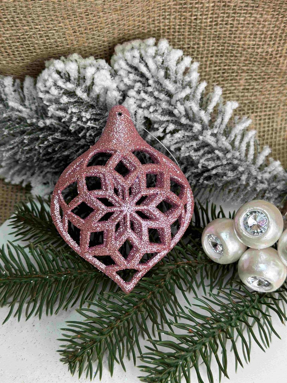 Підвіска ажурна форма листок об'ємна з блиском 10 х 7,5см, рожева, за 1 шт 10821, фото 1