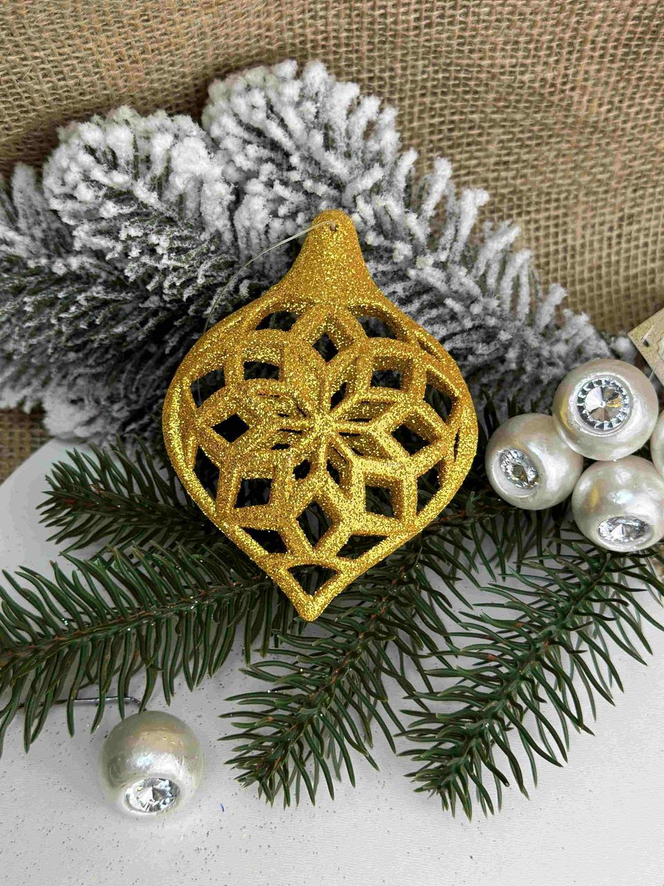 Підвіска ажурна форма листок об'ємна з блиском 10 х 7,5см, жовтий, за 1 шт 10822, фото 1