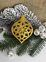 Підвіска ажурна форма листок об'ємна з блиском 10 х 7,5см, жовтий, за 1 шт 10822