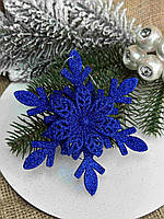 Підвіска сніжинка з квіткою з блиском 12см, синя, за 1 шт 10832