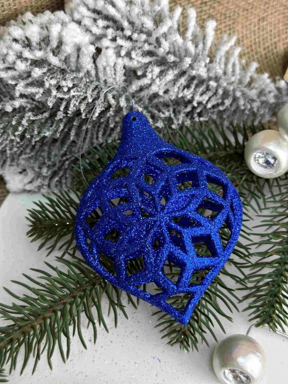 Підвіска ажурна форма листок об'ємна з блиском 10 х 7,5см, синій, за 1 шт 10823, фото 1