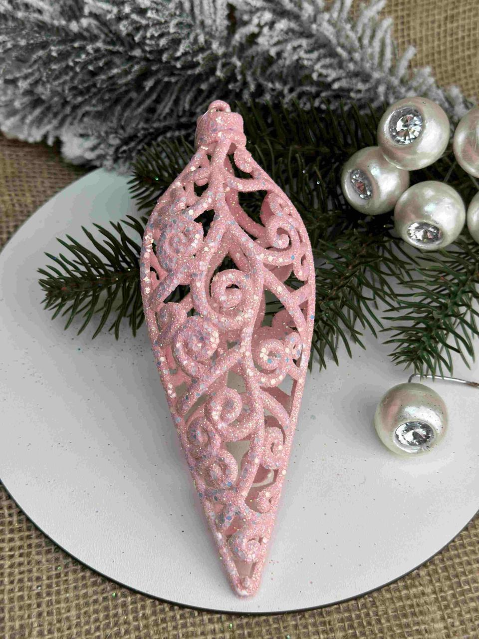 Підвіска бурулька ажурна в поталі 16 х 5см рожевий, за 1 шт 10816, фото 1