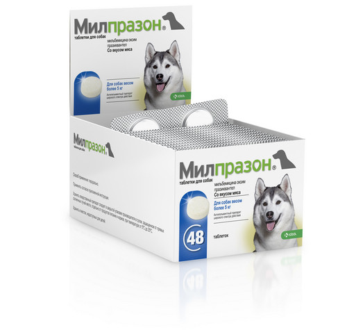 Таблетки від глистів для собак Мілпразон, 12,5мг/125мг (1/блістер /4 таб) (*), фото 1