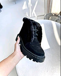Черевики зимові жіночі замшеві чорні з опушкою