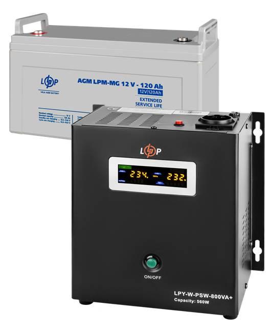 Комплект безперебійного живлення LogicPower LPY-W-PSW-800VA+(560Вт) + LPM-MG 12V - 120 Ah