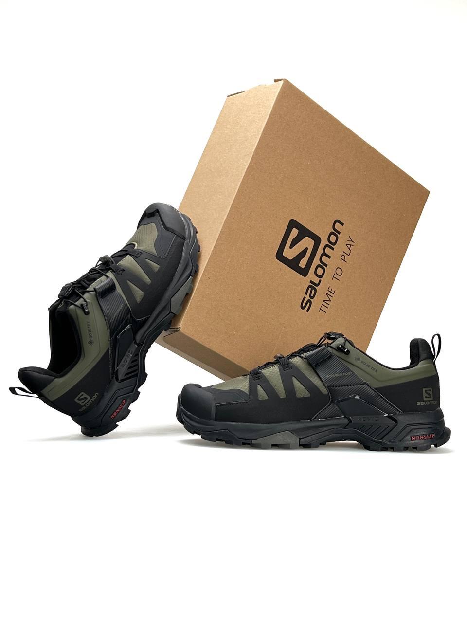 Чоловічі кросівки Salomon X Ultra 4 Khaki Black, кеди Соломон шкіра текстиль водонепроникний. Чоловіче взуття
