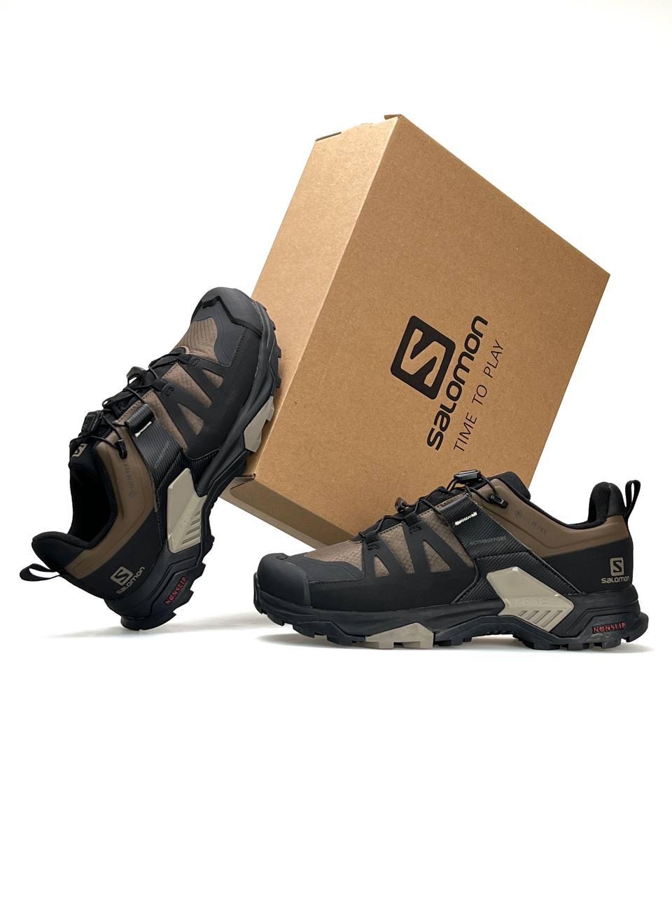Чоловічі кросівки Salomon X Ultra 4 Brown Black, кеди Соломон шкіра текстиль водонепроникний. Чоловіче взуття