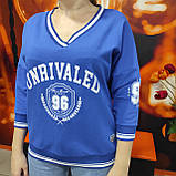 Толстовка жіноча з надписом трикотаж рукав 7/8 мис манжет 48 синя, фото 4