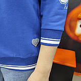 Толстовка жіноча з надписом трикотаж рукав 7/8 мис манжет 48 синя, фото 8