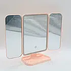 Настільне потрійне дзеркало з LED підсвічуванням та USB, XW 810, Рожевий / Косметичне дзеркало для макіяжу, фото 3