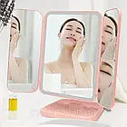 Настільне потрійне дзеркало з LED підсвічуванням та USB, XW 810, Рожевий / Косметичне дзеркало для макіяжу, фото 6