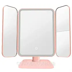 Дзеркало для макіяжу потрійне з LED підсвічуванням, USB, XW 810, Рожеве / Косметичне дзеркало / Настільне дзеркало