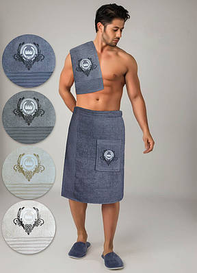 Набір для бані чоловічий Fakili Sauna C подарунковий 100% хлопок індиго